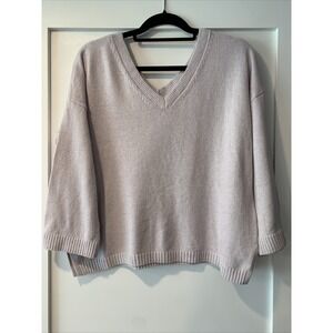 Madewell Sweater cropped Small Lilac V-Neck‎  Oversized 3/4 Sleeve Knit tennis